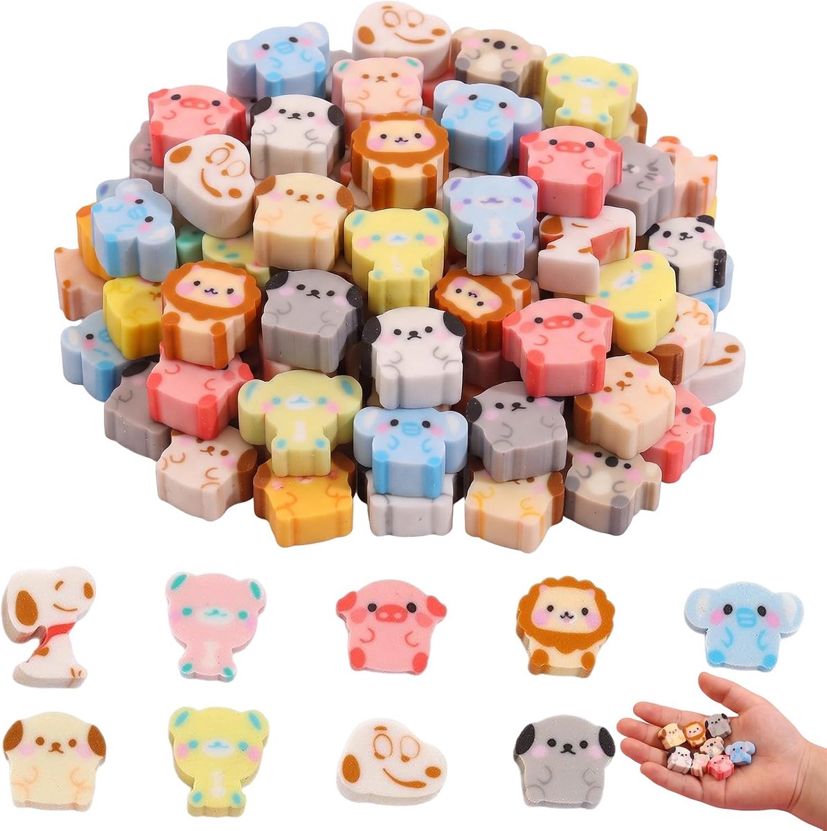 SnelShoppen - Set van 50 Schattige Dierengummen voor Kinderen - Mini Gummen in Grappige Dierenvormen - Ideaal als Verjaardagscadeau en Beloningen voor