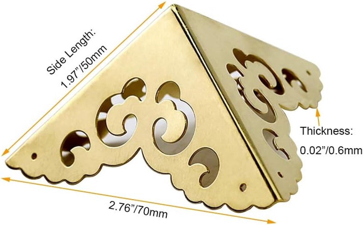 SnelShoppen - 4 Stuks Vintage Messing Hollow Cloud Pattern Hoekbeschermers - Antieke Hardware voor Meubels, Kisten & Juweelendozen - Gouden Decoratie – foto 4