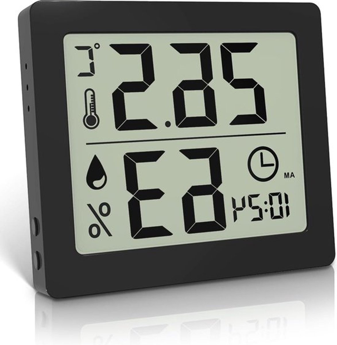 Digitale thermo-hygrometer met groot LCD-scherm 32 inch - binnen kamerthermometer hygrometer - bureauthermometer met temperatuur- en vochtigheidsmeter met klok (zwart)