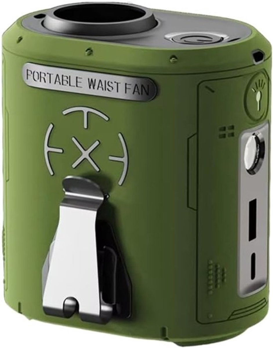 Ventilator - Heupventilator - Ventilator Oplaadbaar - Hogesnelheids Turbo Heupventilator Voor Buiten Met Usb-Powerbank - Krachtige Wind - Groene Heupventilator Met Airconditioning - Voor Kamperen, Reizen, Buiten