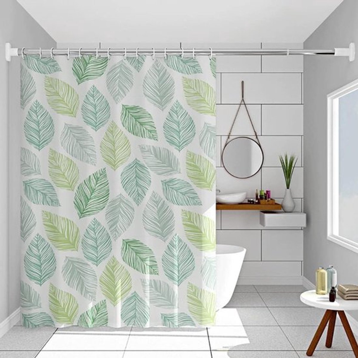 Extra Lange Waterdichte Douchegordijn van PEVA met Schimmelbestendige Groene Bladeren - 180x180cm voor Badkamerdecoratie en Bescherming