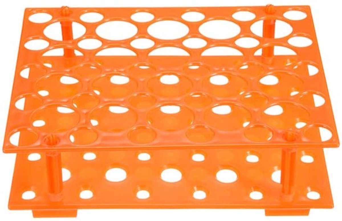 Buizenrek - PP polypropyleen testbuishouder - ideaal voor 0,5 ml - 1,5 ml - 1,8 ml - 10 ml - 15 ml - 50 ml laboratoriumbuisjes - oranje - 50 vakken