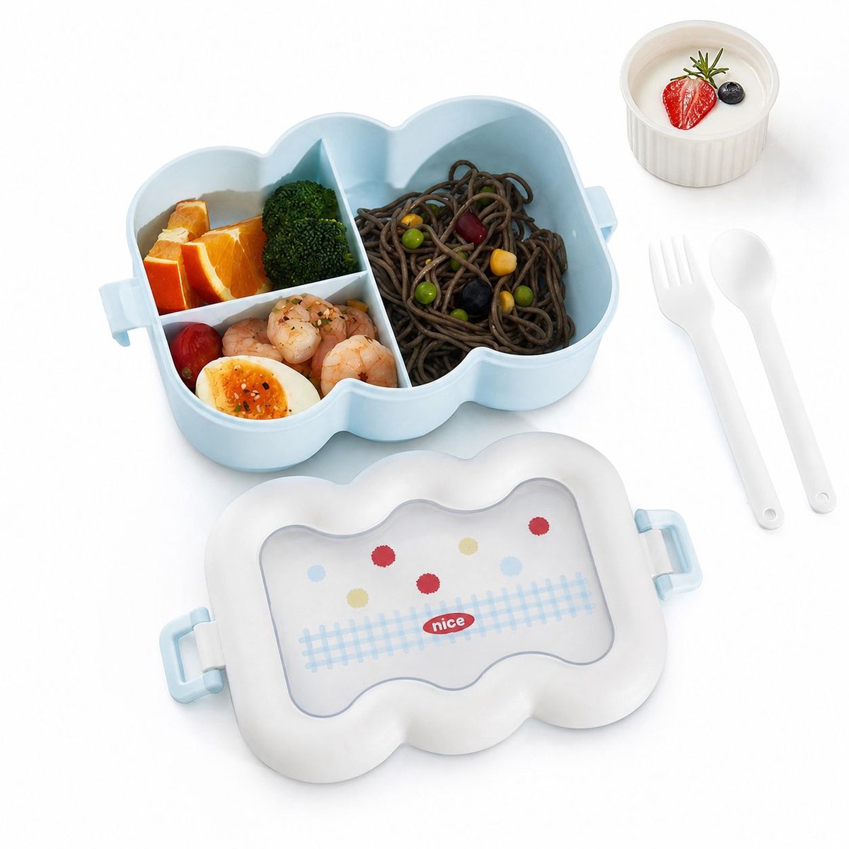 VHV - Broodtrommel - Lunchbox - Lunchbox met Vakken - 22x16.5x7.5 cm - Inclusief Bestek - Stevige Kliksluiting aan 2 Zijden - Antislip Bodem - BPA-vrij - Ideaal voor School & Kantoor