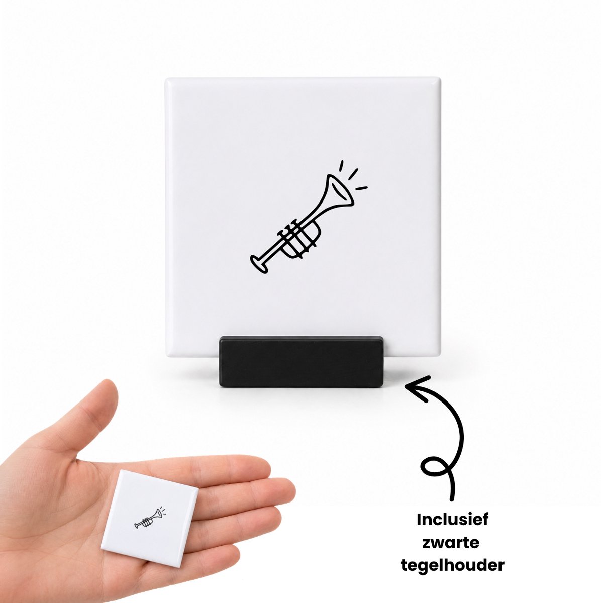 Hacebo Trompet tegeltje met tegelhouder - Trompet - beste trompet speler - tegeltjes met tekst - leuk cadeau voor je vriend om te geven - verjaardag muzikant - spreuktegels - 4.8x4.8 CM Wit