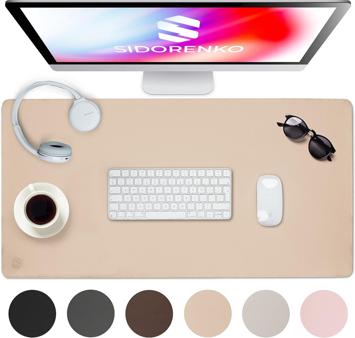 SnelShoppen - Desk Mat 80 x 40 cm - Washable PU Leather Bureau Mat - Beige - Groot, Antislip Muismat voor Kantoor en Thuisgebruik - Ideaal voor Laptop