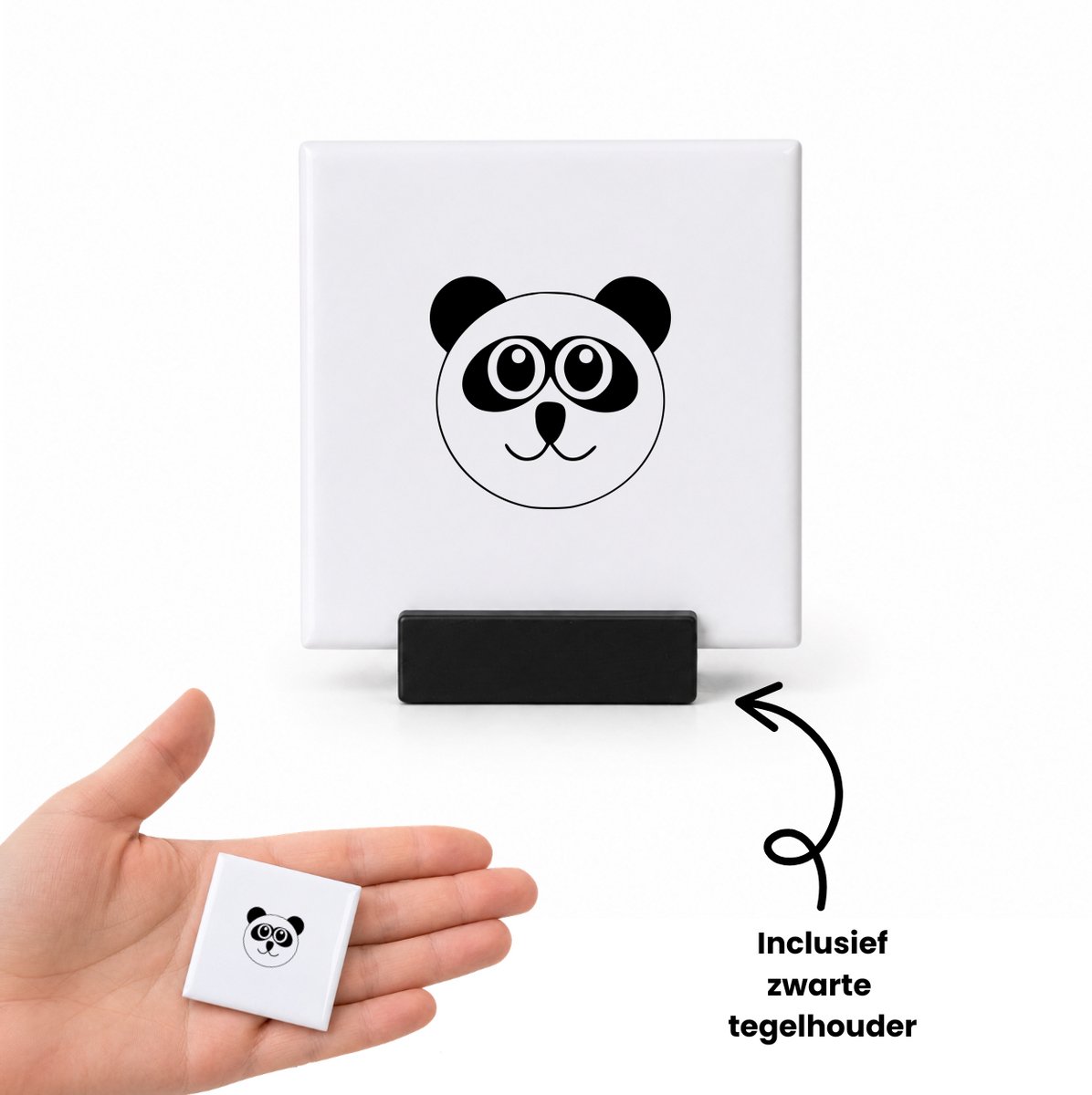 Hacebo Panda tegeltje met tegelhouder - Panda - Panda liefhebber - tegeltjes met tekst - Panda speelgoed - Cadeau - Dieren - spreuktegels - 4.8x4.8 CM Wit