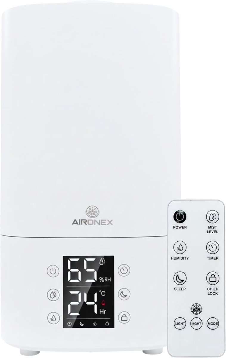 SnelShoppen - Humidifier 3.8 Liter - Topfill - Aroma Diffuser - Effectieve Luchtbevochtiger voor Woonkamer, Kantoor, Babykamer en Slaapkamer