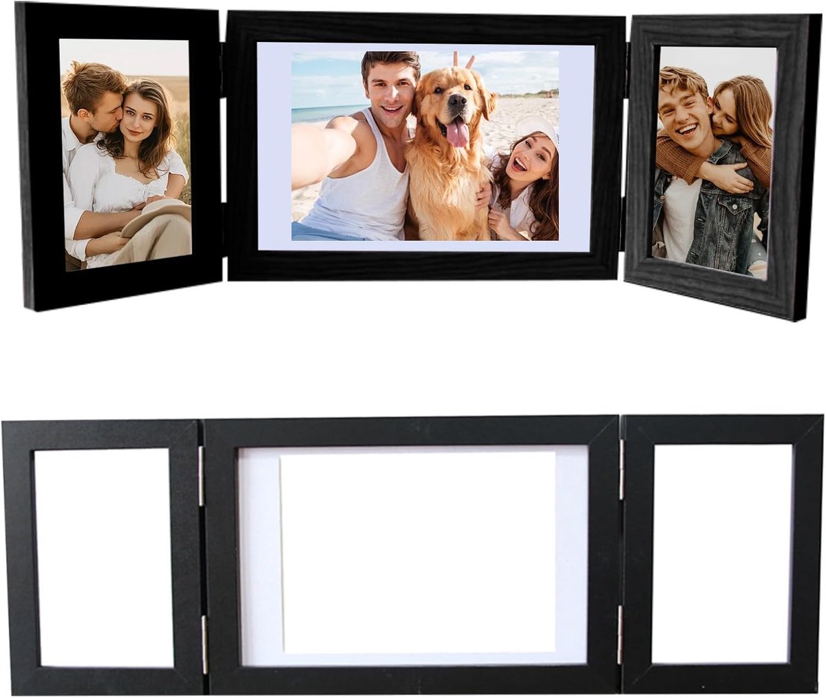 SnelShoppen - Multi Photo Frame Collage - Houten Fotolijst voor 3 Foto's (2x 10x15 cm en 1x 13x18 cm) - Wanddecoratie en Bureau Decoratie