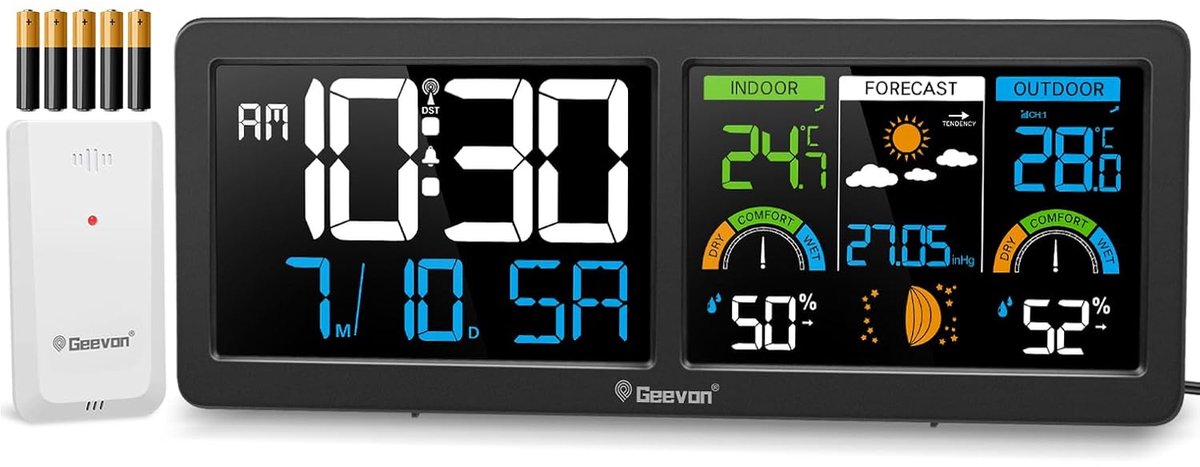 SnelShoppen - Draadloos Weerstation met Buitensensor, Temperatuur- en Vochtigheidsmeter, Digitale Thermometer, Weersvoorspelling, Binnen- en Buitentem