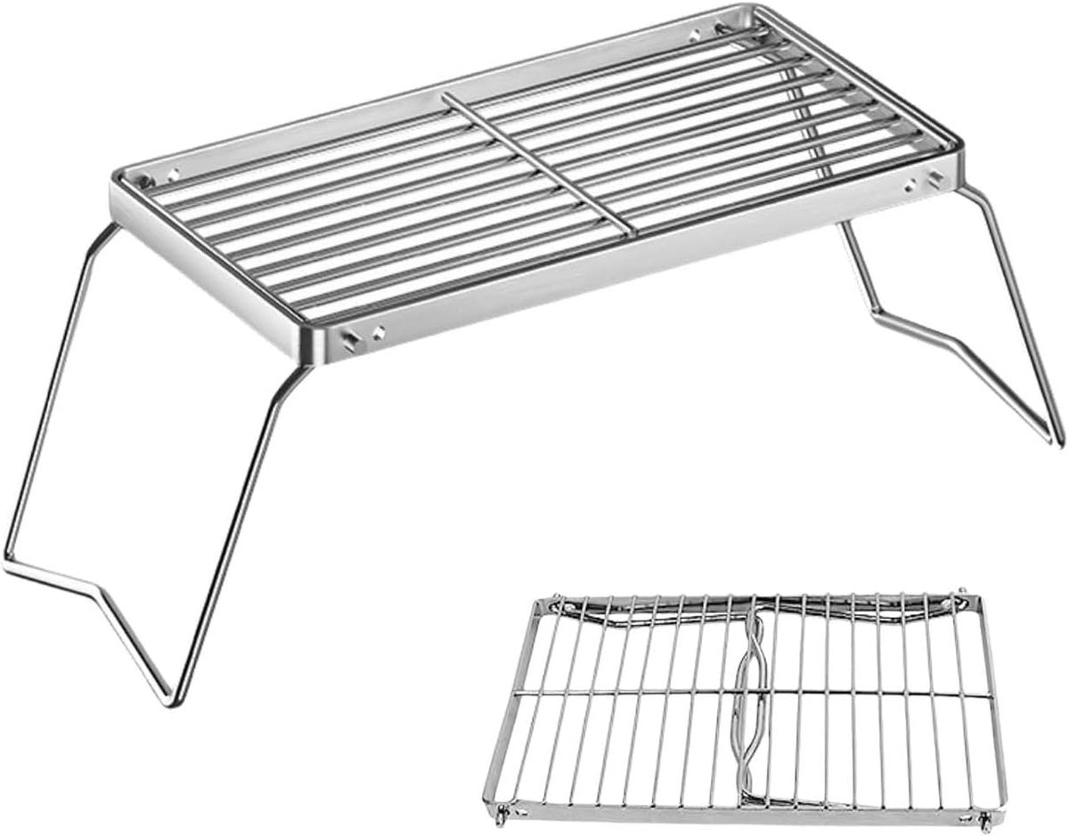 SnelShoppen - Outdoor Grillrooster - Draagbare Kampvuurgrill - Roestvrij Staal - Inklapbaar Grillrooster - Opvouwbaar voor Camping, Picknick, Barbecue
