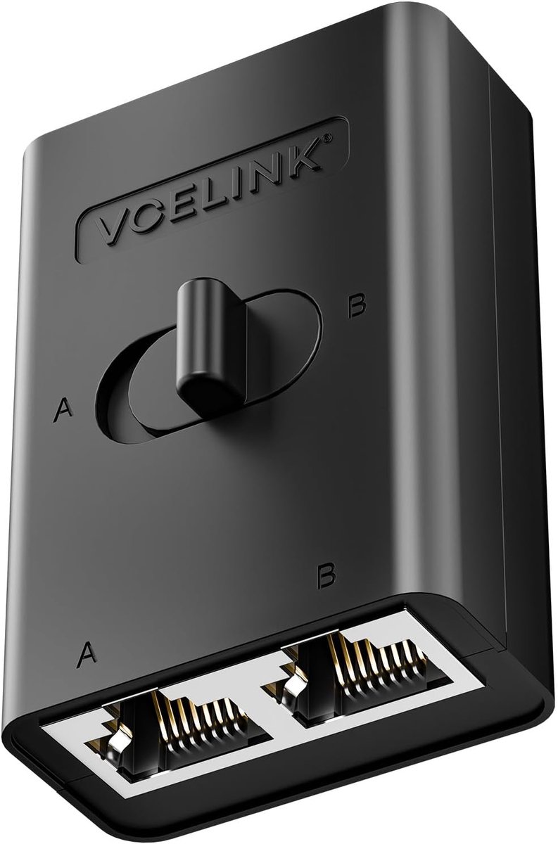 Thijox - VCELINK Netwerk Lan Schakelaar 2 Poort 1000Mbps, Passieve RJ45 Ethernet Selector Hub met PoE, Verguld, Ideaal voor Thuis en Kantoor