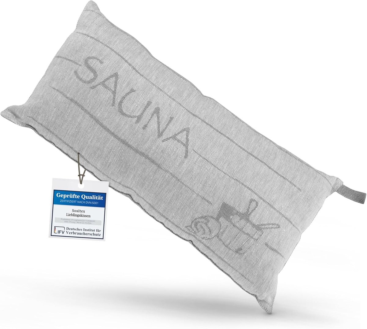 SnelShoppen - Premium Sauna Kussen SAUNIA - Reiskussen, Wellness Kussen, Hammock Kussen - 100% Linnen, 45x22 cm, Grijs/Wit - Perfect voor Sauna, Stran