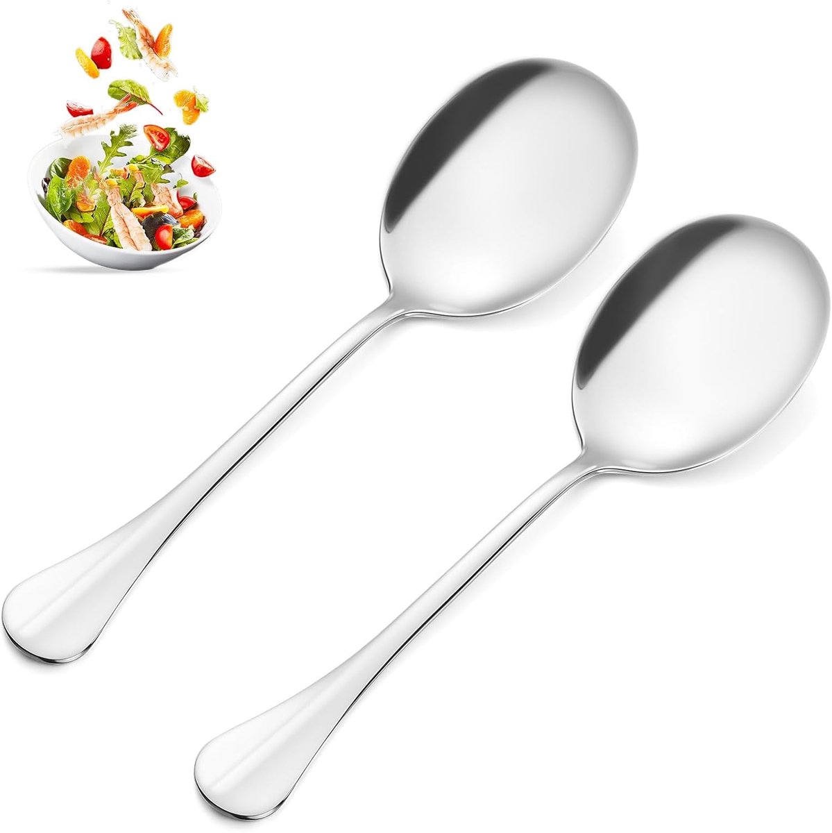 SnelShoppen - 2 Stuks Grote Serveerlepels RVS 9.8 Inch Lange Handgreep Soeplepels Buffet Serveerlepel Tafelbestek Keuken Gereedschap voor Feest en Din