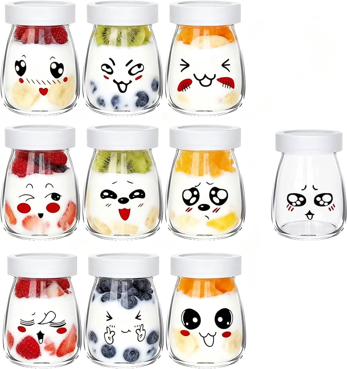 SnelShoppen - Set van 10 Yogurtmaker Potjes met Deksel 100ml Glazen Jars voor Kinderen, Perfect voor Thuis, Feestjes, Camping en Keuken