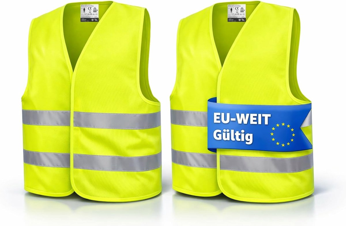SnelShoppen - 2x Reflecterend Veiligheidsvest Auto ISO 20471-2026 Geel - Veiligheidshesje voor Auto & Vrachtwagen - Nood- & Pechhulp