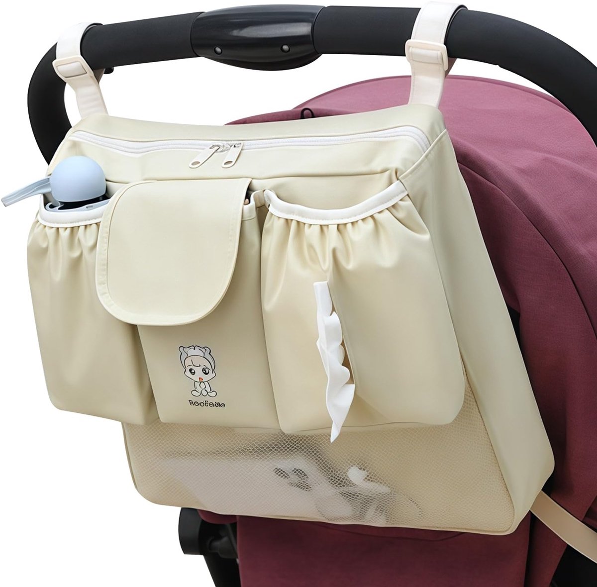 SnelShoppen - Baby Stroller Organizer Bag - Grote Capaciteit - Witte Stroller Accessoires voor Ouders - Ideaal voor Wandelingen, Reizen, Park en Uitje