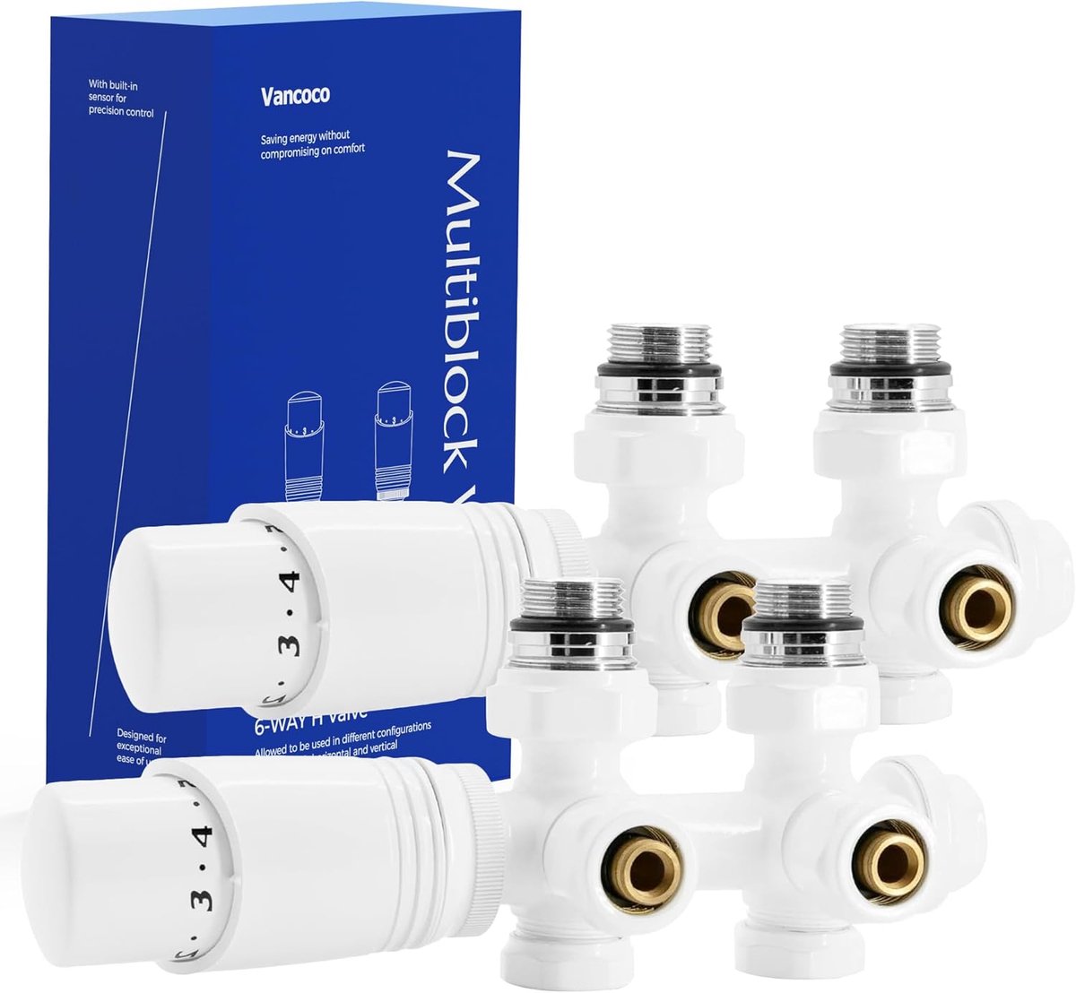 SnelShoppen - Set van 2 Witte Thermostaat Radiatorkranen 50 mm Eurocone - Geschikt voor Badkamer en Radiatoren - Inclusief Accessoires