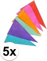 5x Papieren vlaggenlijn veelkleurig 10 meter - Feestversiering - Slingers