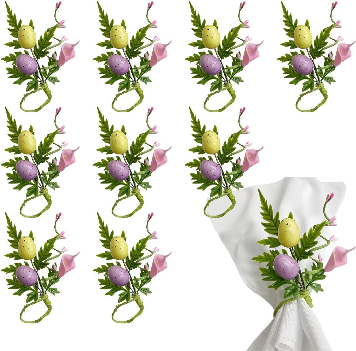 Paas Servetringen - Servet Houders - Tafel Decoratie - Handgemaakt met Eieren - 10 Stuks - Pastel