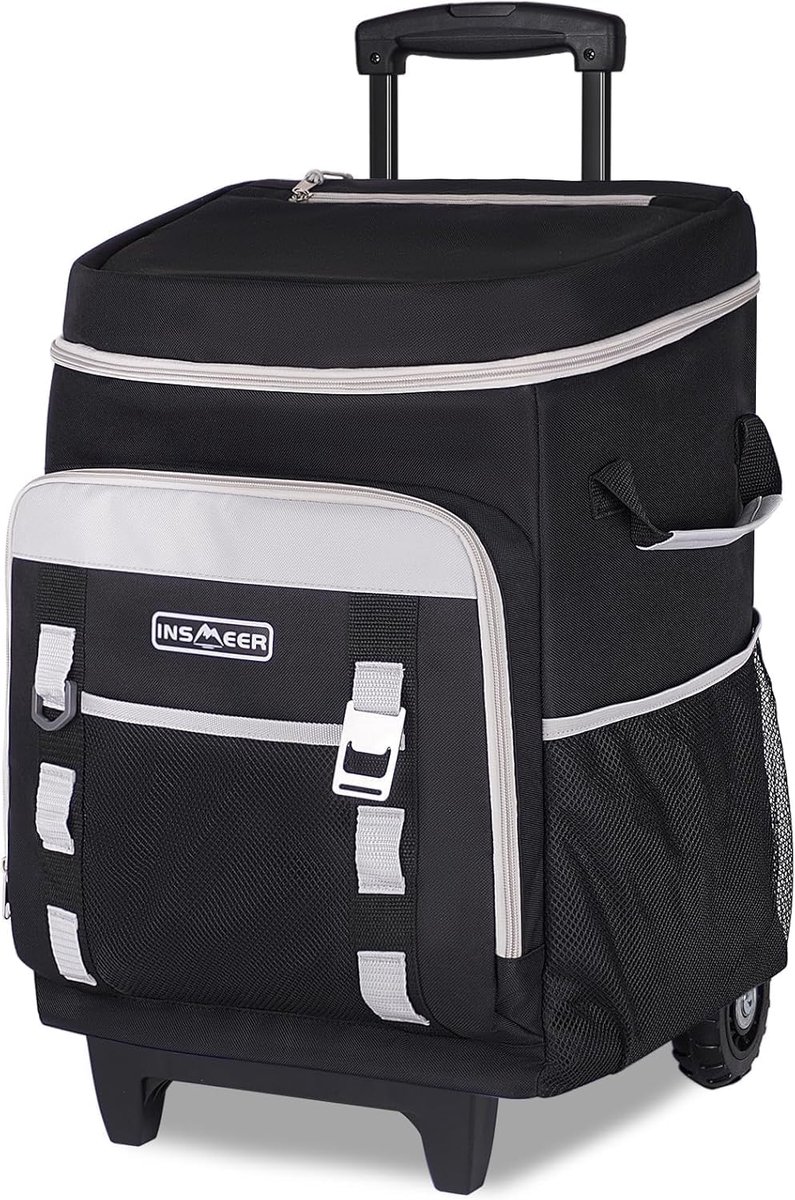 SnelShoppen - Koeltas met Wielen 50L - Grote Waterdichte Isolatietas voor 80 Blikjes - Opvouwbare Thermische Tas voor Strand, Camping, Picknick en Win