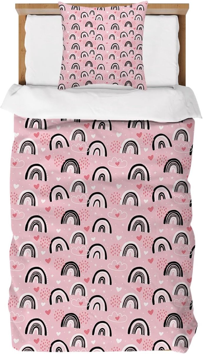 SnelShoppen - Kinder Dekbedovertrek 140 x 200 cm, Roze Microfiber Bedlinnen, Inclusief Kussensloop 65 x 65 cm, Geschikt voor Eenpersoonsbedden, Perfec