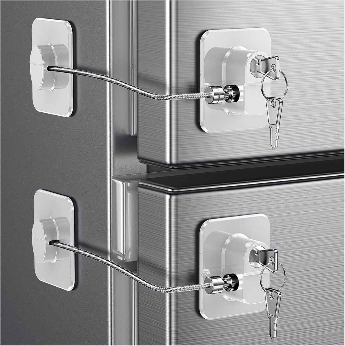 SnelShoppen - 2Pcs Koelkast Slot met 4 Sleutels voor Kinderen, Veiligheidslock voor Koelkast, Vriezer, Keuken en Kastdeuren, Wit, Geen Gereedschap Nod