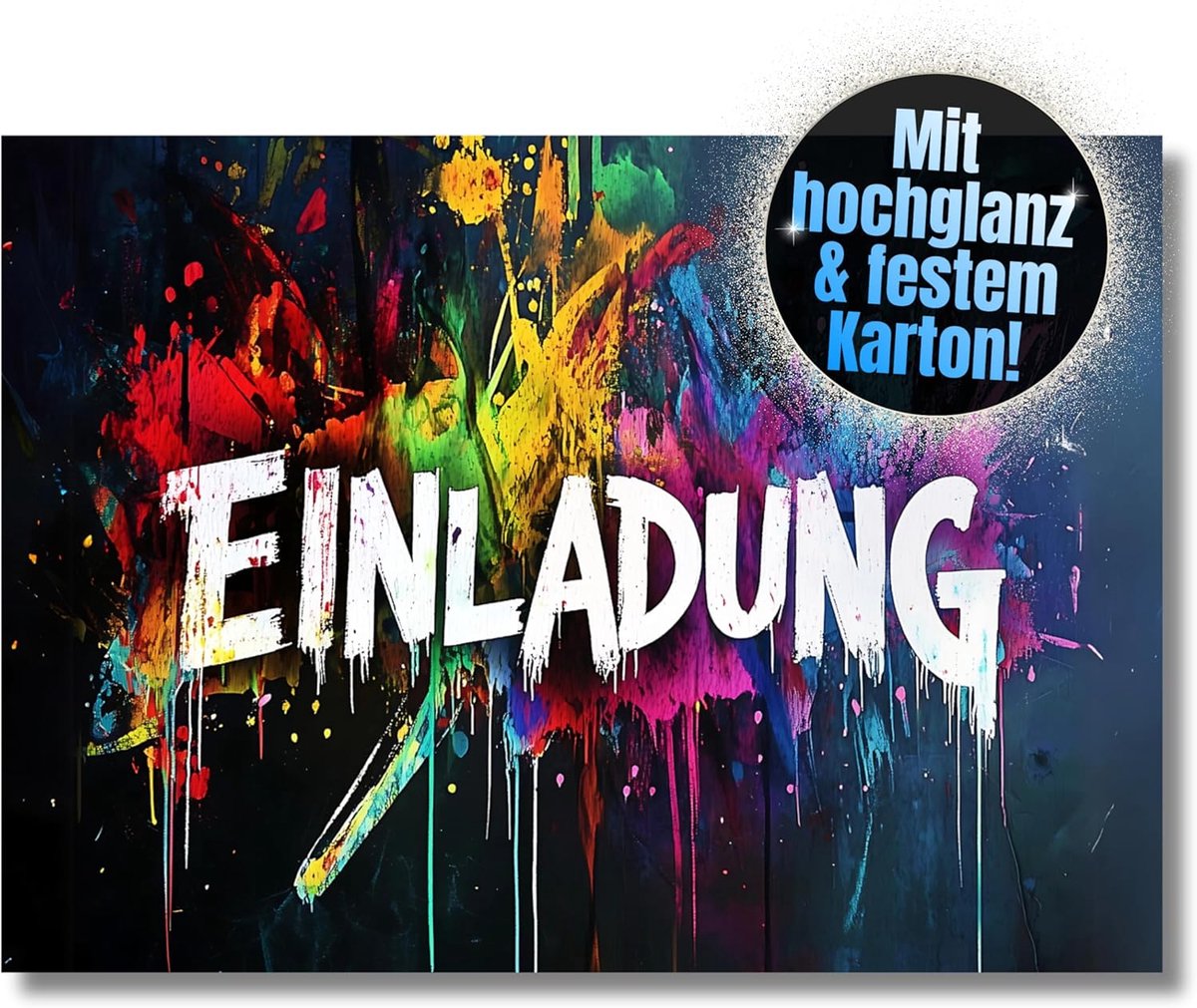 SnelShoppen - Graffiti Uitnodigingskaarten voor Kinderverjaardag, 12 Stuks, DIN A6, Unieke Graffiti Party Uitnodigingen voor Jongens en Meisjes, Feest
