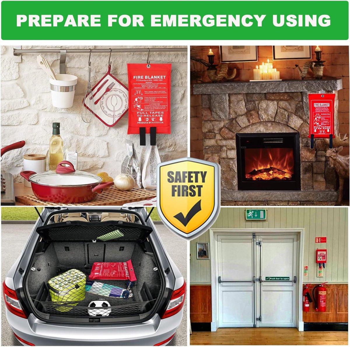 SnelShoppen - Fire Blanket voor Keuken en Thuis - 2 Pack Vezelglas Herbruikbaar Branddeken voor Thuis, Keuken, Garage, Kantoor, Caravan (1.6m x 1.8m)