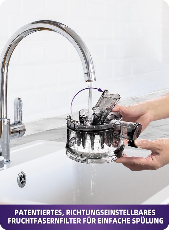SnelShoppen - Slow Juicer voor Hele Fruit en Groenten, 135 mm Voeropening, 1.8 L Inhoud, Eenvoudig Schoon te Maken, Elektrische Juicer Zwart met 2 Gla van Snelshoppen — afbeelding 3