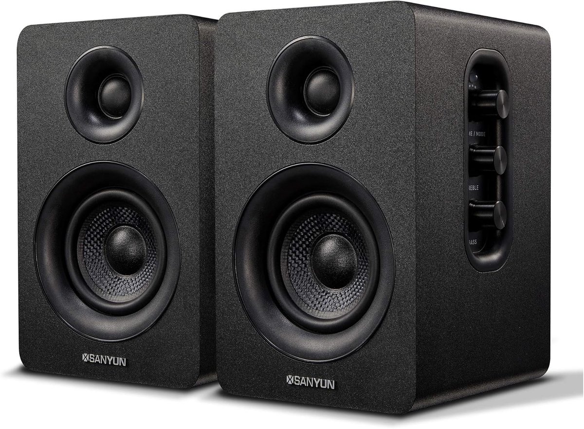 SnelShoppen - 3" Actieve Bluetooth 5.0 Boekenplank Speakers - 60W Carbon Fiber - Ingebouwde 24-Bit DAC - Dynamisch 3D Surround Geluid - 2.0 PC Monitor