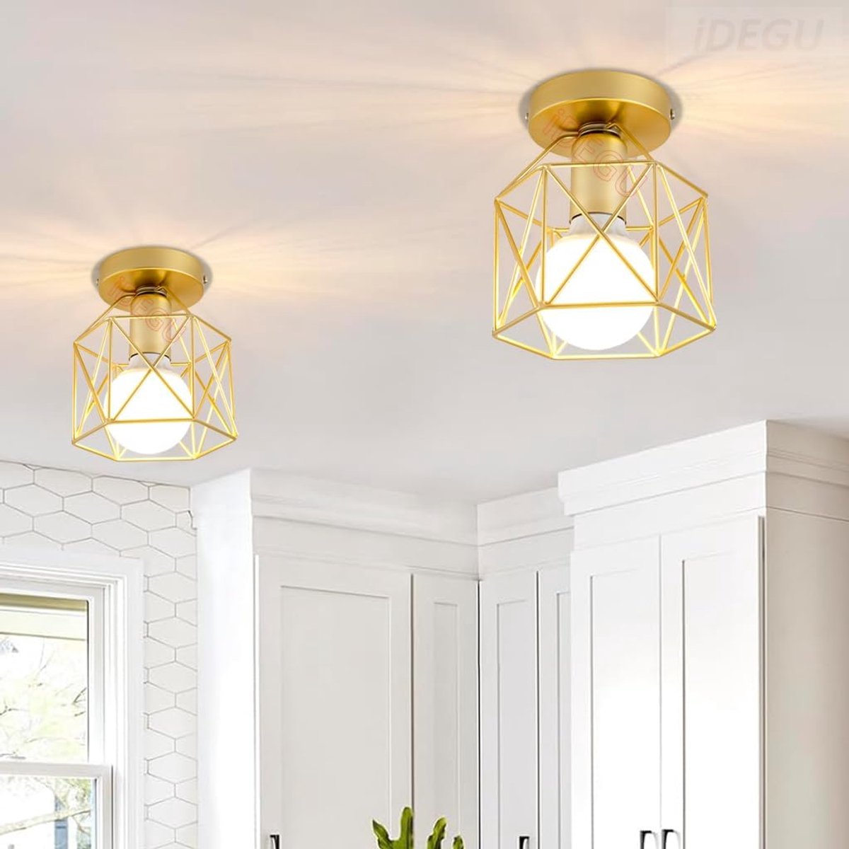 SnelShoppen - Set van 2 Industiële Plafondlampen 15 cm Retro IJzeren Lampenkap Hexagonaal, Vintage Design, E27 Hanglamp voor Gang, Keuken, Woonkamer,