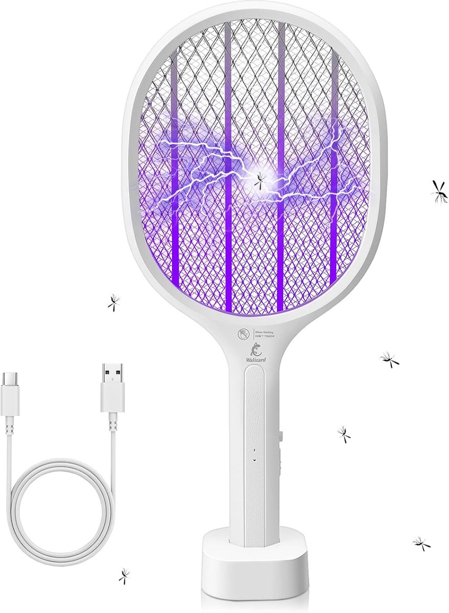 SnelShoppen - 2-in-1 Elektrische Vliegenmepper Insectenverdelger Mosquito Killer 3000V USB Oplaadbaar Voor Binnen en Buiten, Camping, Tuin en Feest