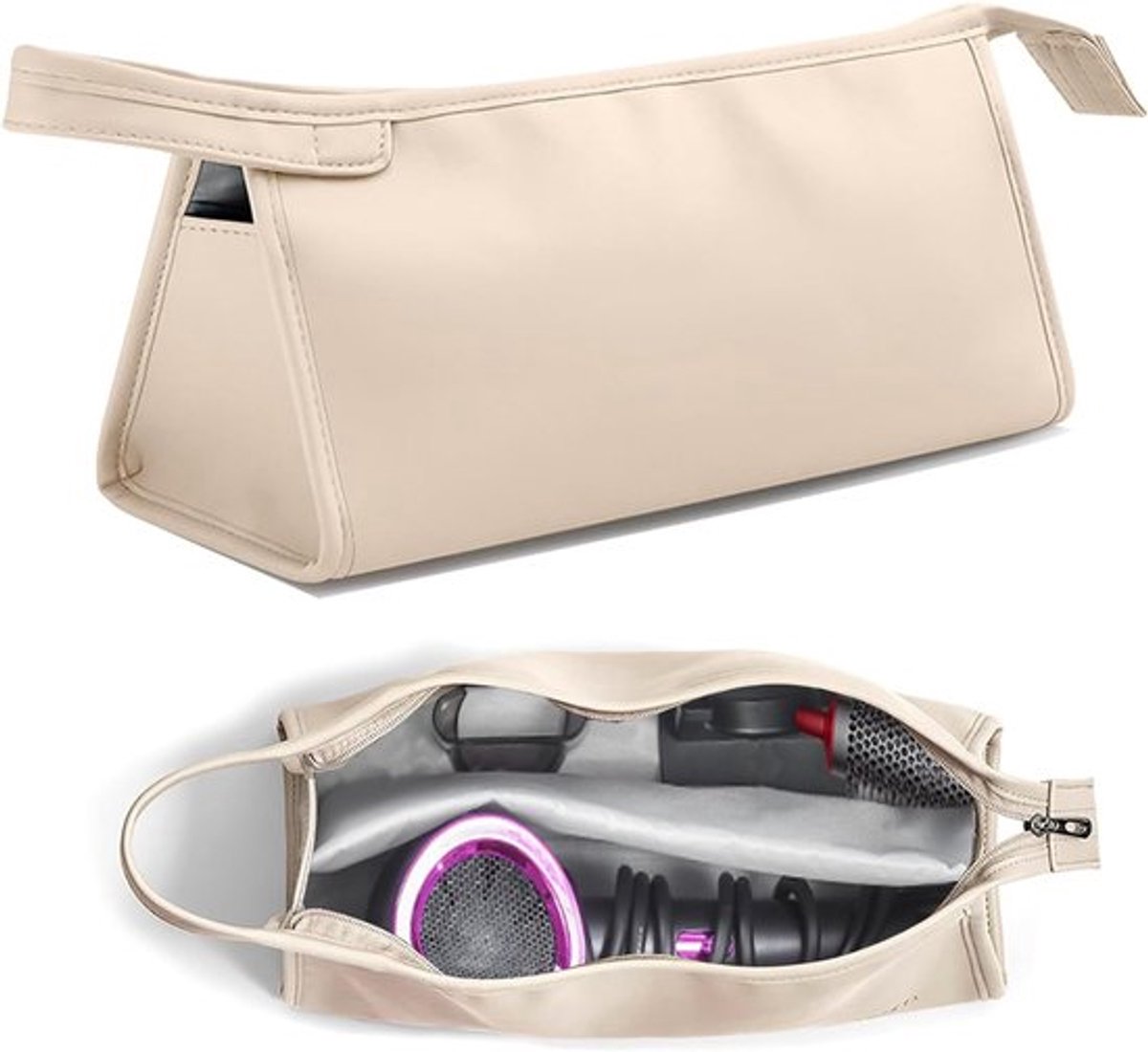 1 beige reistas, Geschikt voor Airwrap stylingtool en krultang, draagbare föhn opbergtas, reisstylingtas