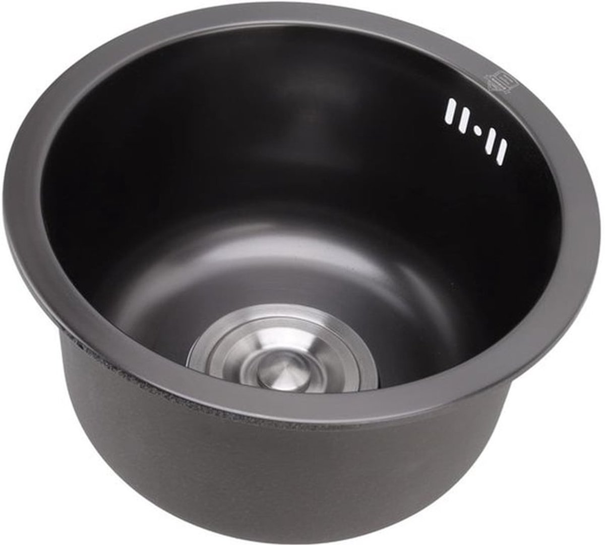 Ronde Roestvrijstalen Spoelbak, Hoge Capaciteit, Uitstekende Afvoer, 11,73 Inch Groot Formaat, Enkele Kom met Afvoeraccessoires (Nano zwarte diamant)