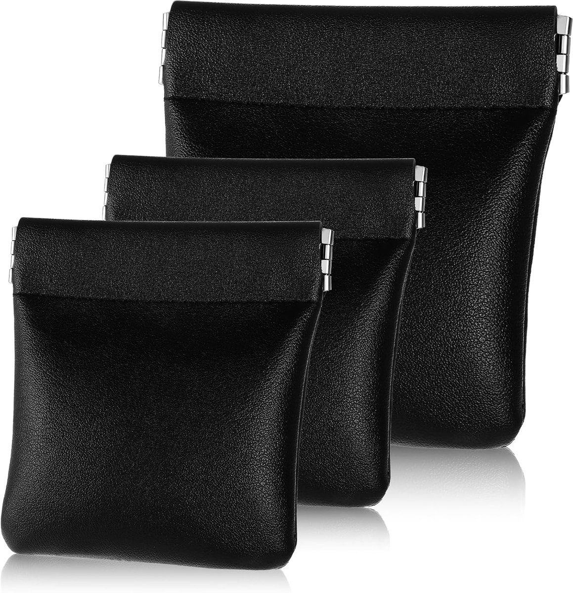 SnelShoppen - 3 Stuks Mini Lederen Portemonnee - Kleine Muntzakje Dames Heren - Creditcardhouder - Kleingeld Portemonnee Clip Bag voor Cosmetica, Hoof