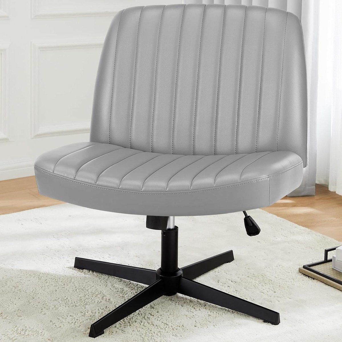 Bureaustoel Zonder Wielen - Comfortabele Werkstoel - Thuiswerken Comfortabel - Armloos Ontwerp - 60 cm Breed - Zilver