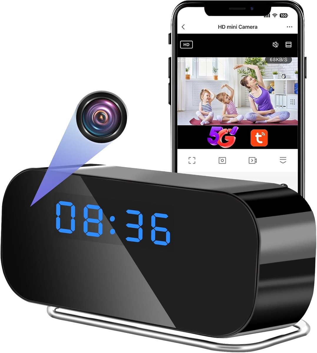 SnelShoppen - Mini Spy Camera WiFi 5G/2.4G, Draadloze 1080P HD Verborgen Camera met Bewegingsdetectie en Nachtzicht voor Thuis, Kantoor, Beveiliging