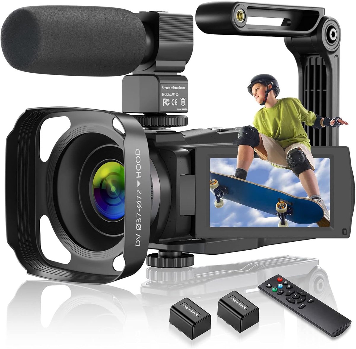 SnelShoppen - 4K Video Camera Vlogging Camera 48MP met WiFi, 16X Digitale Zoom, 3.0 Inch IPS Touchscreen, IR Nachtzicht, Microfoon, 2 Batterijen en Ha