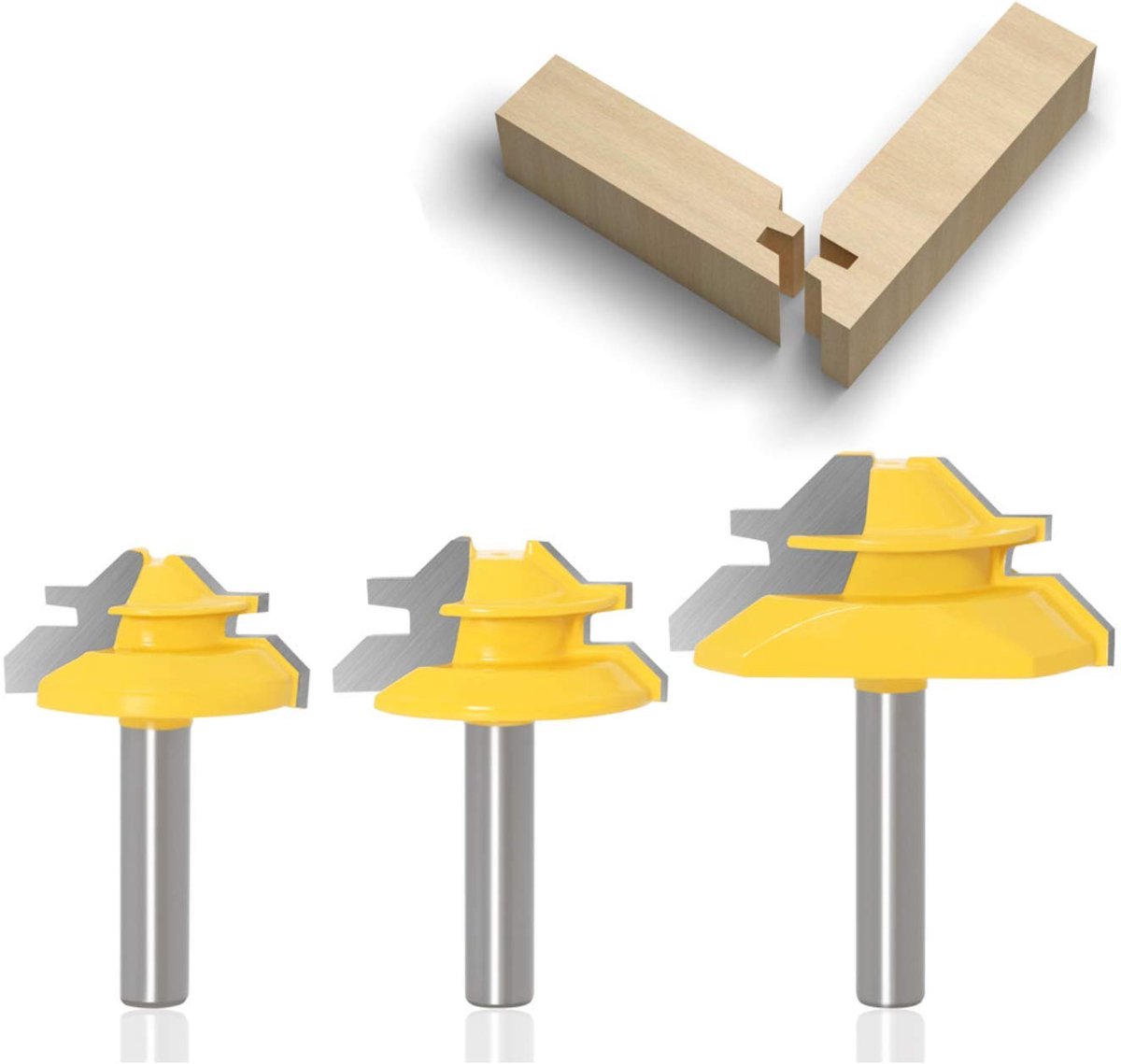 SnelShoppen - 3-delige Mitre Frees set 8 mm 45 graden met Router Bit - Houtbewerking Frees Cutter voor MDF, Massief Hout, Plywood, Voor Houtbewerking