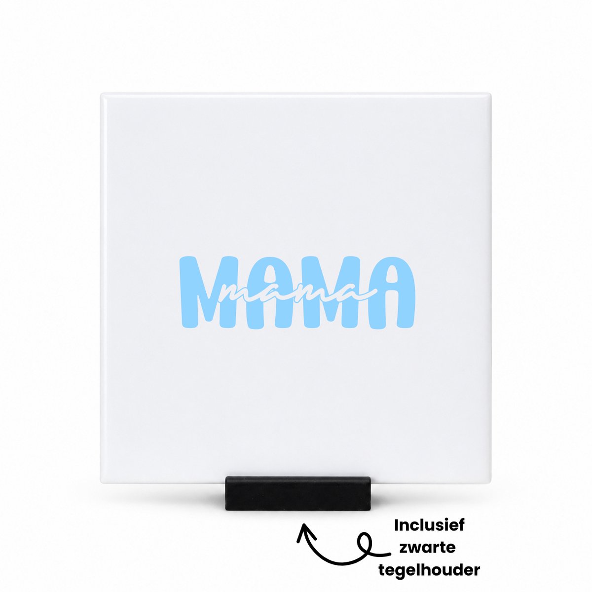 Hacebo Mama in moderne blauwe blokletters tegeltje met tegelhouder - Liefste mama - Mama - tegeltjes met tekst - moederdag cadeautje - Cadeau voor mama - Verjaardag - Geschenk - Cadeau - Gift - spreuktegels - 10.8x10.8 CM Wit