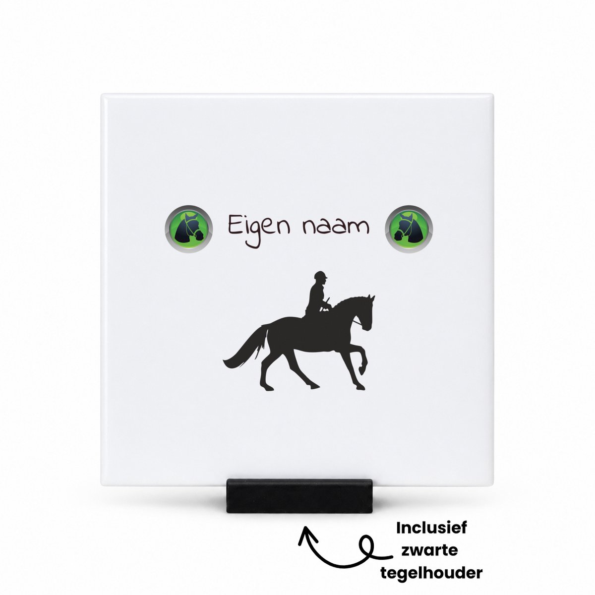 Hacebo Paardrijden met naam tegeltje met tegelhouder - Paardrijden - Paardrijden liefhebber - tegeltjes met tekst - Cadeau - Verjaardag - Geschenk - Gepersonaliseerd - spreuktegels - 10.8x10.8 CM Wit
