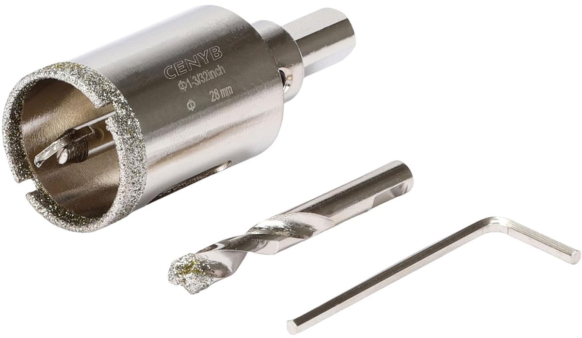 SnelShoppen - 1-3/32 inch | 28mm Diamant Boor Houtzaag met Center Boor en Diamant-Coating voor Keramiek, Glas, Marmer, Fiberglas, Graniet en Porselein