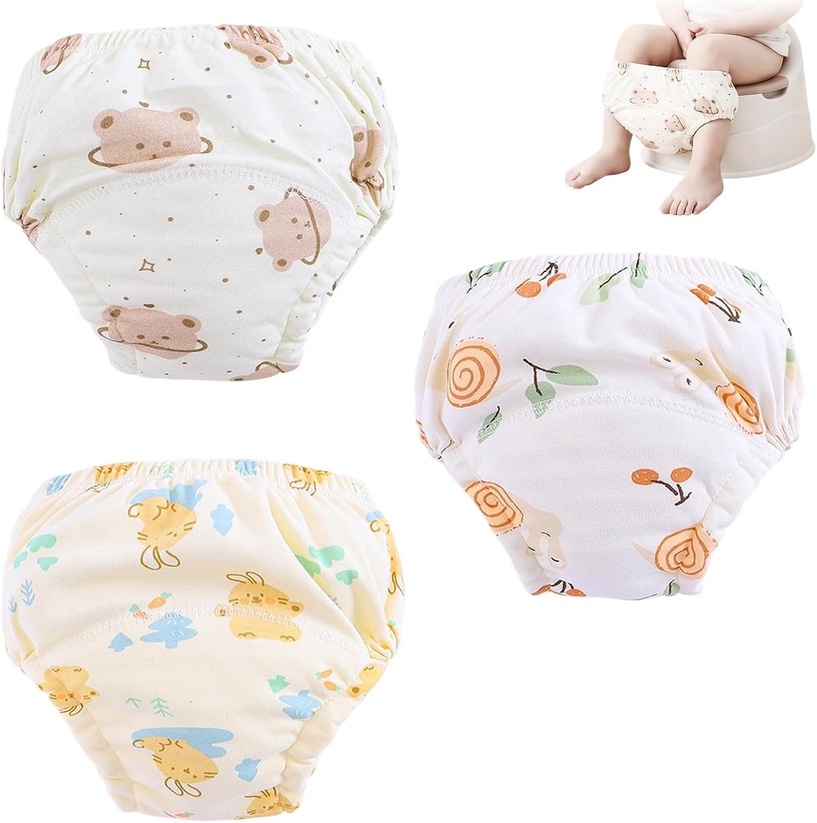 Set van 3 katoenen trainingsbroekjes voor kinderen, herbruikbaar en absorberend, maat 110 (13-17 kg)