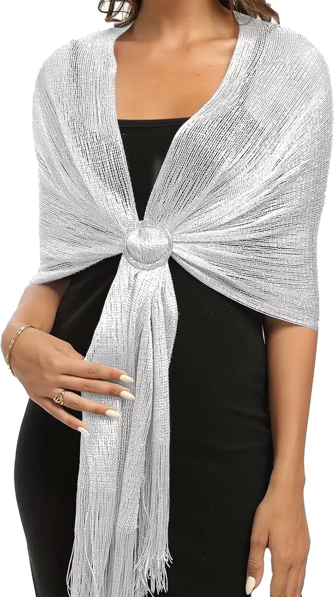 Elegante witte sjaal voor dames, ademende chiffon cape voor bruiloften en feesten, lichte stola met franjes voor zomer evenementen en ceremonies