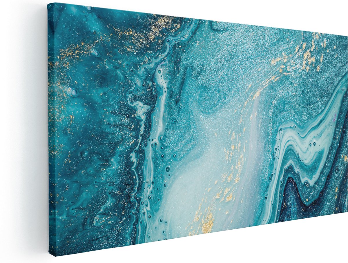 Artaza Canvas Schilderij Abstracte Kunst Blauwe Oceaan - 160x80 cm - Groot - Wanddecoratie Woonkamer - Schilderijen - Muurdecoratie