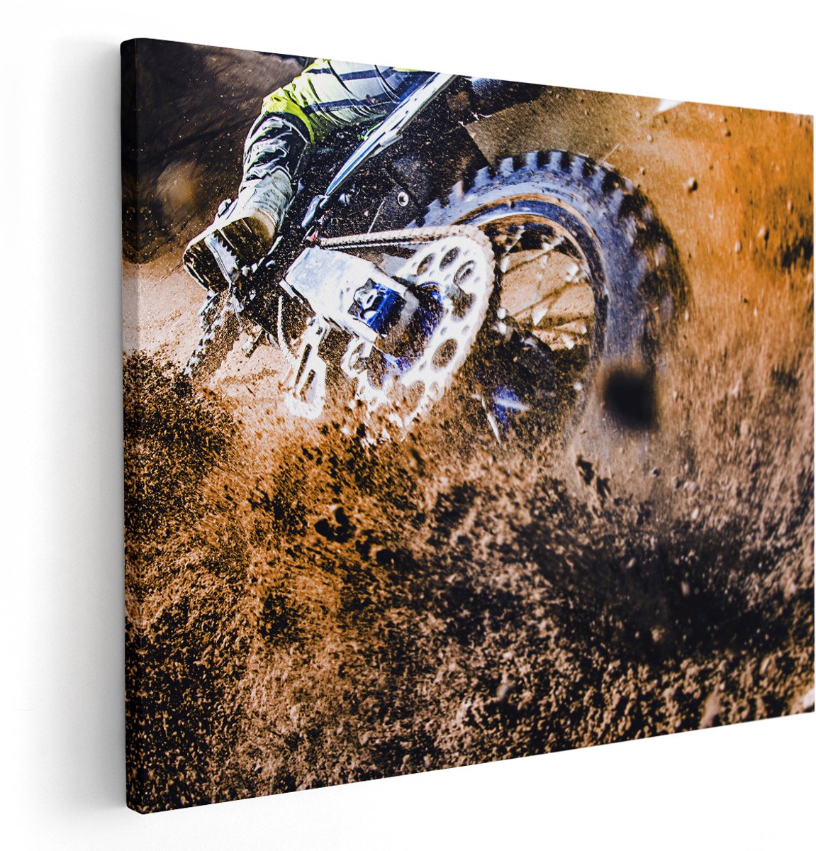 Artaza Canvas Schilderij Motorcross Wiel Met Modder - 150x120 cm - Groot - Wanddecoratie Woonkamer - Schilderijen - Muurdecoratie