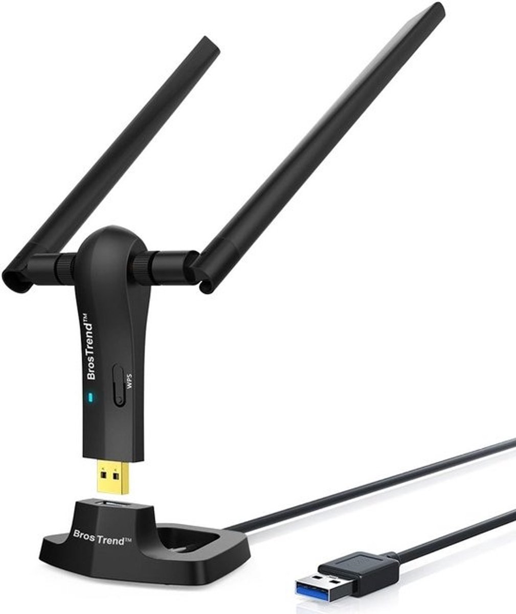 Krachtige USB WiFi Adapter 1200Mbps Dual Band AC voor Desktop en Laptop - Lang Bereik met 2x 5dBi Antennes & USB 3.0