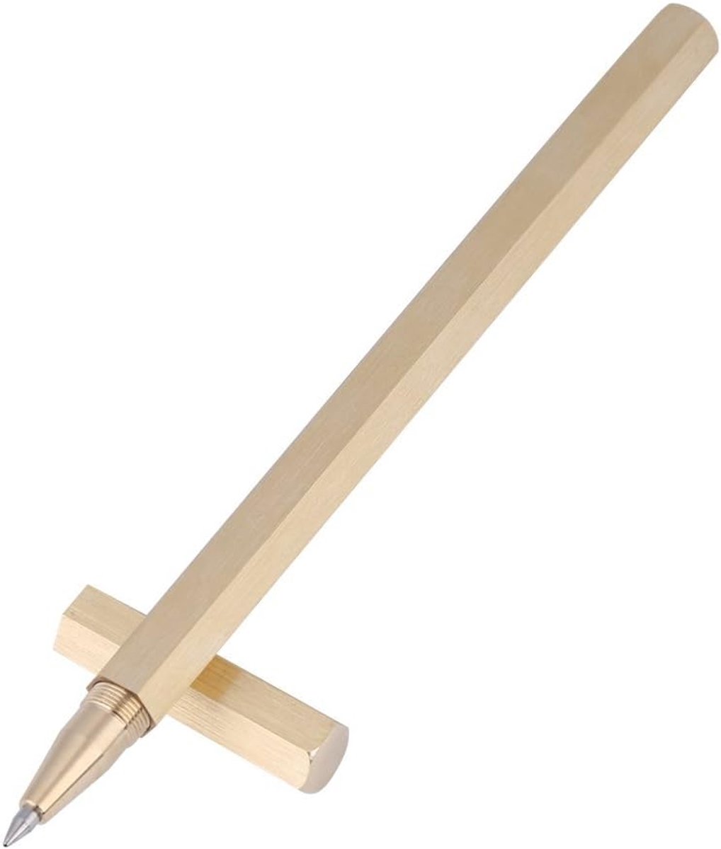 Handgemaakte Messing Zeshoekige Anti-Roll Pen, Prismatische Antislip Balpen, Draagbare Massief Messing Pen, Met Flanel - ShopVlot