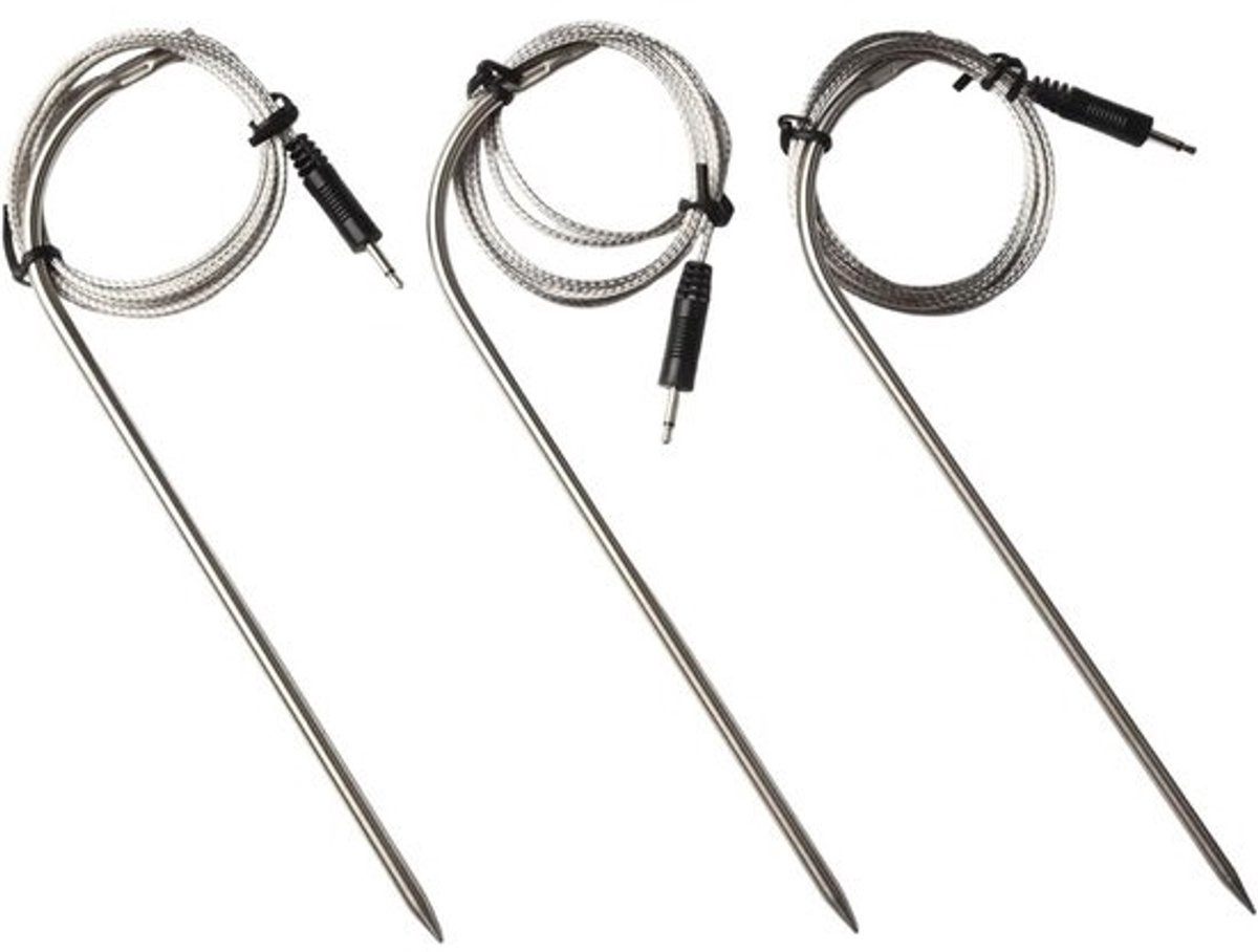 Barbecue Thermometer Sonde - Reserve Sensor Grill - Vlees Temperatuur Meten - 3 Stuks Set - 130 cm Kabel - Zilver