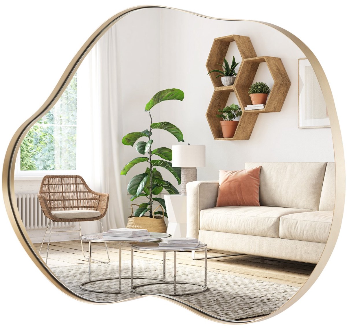 SureDeal® - Wandspiegel - Stijlvolle Asymmetrische Vorm - Expansieschroeven Decoratieve - 78x56 cm - Goud